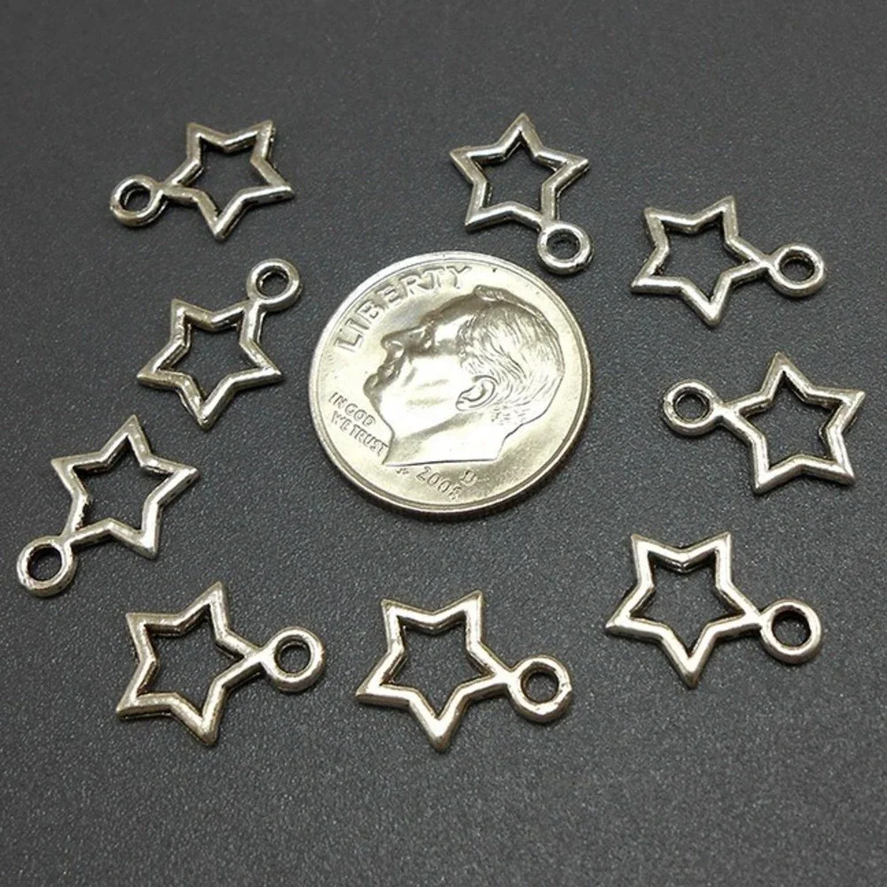 12pcs Small‎ Star Charms Silver Tone Metal